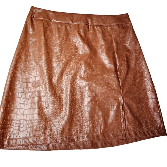 NWOT Womens Leather Short Skirt Split Hem Size Small Brown - Picture 4 of 10